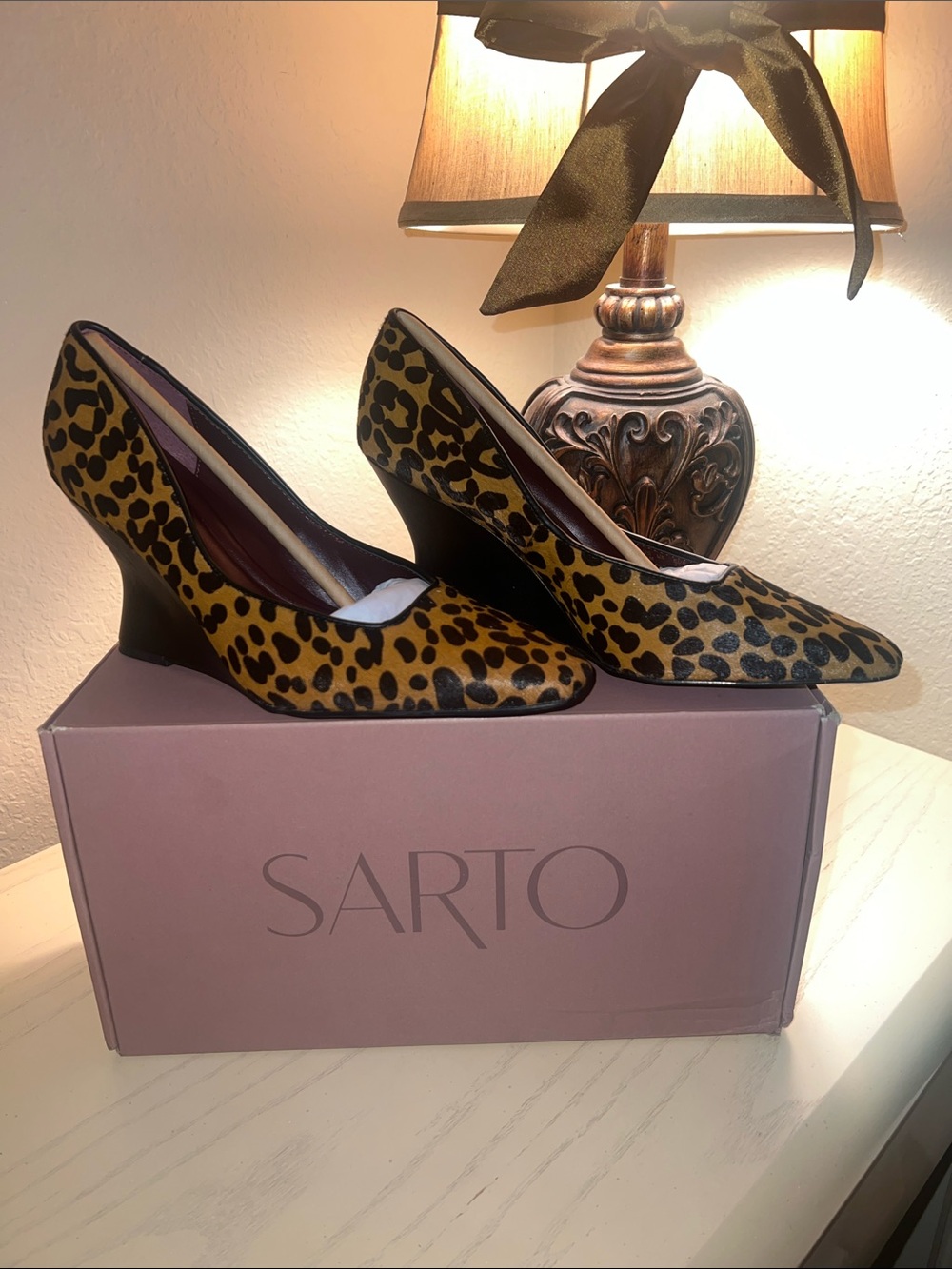 NWOT - Sarto by Franco Sarto Leopard Print Calf Hair Wedge Pumps
